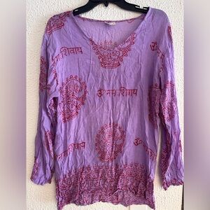 Everest Home Handicrafts Indian “Om” purple and red  Cotton Blouse Sz XL